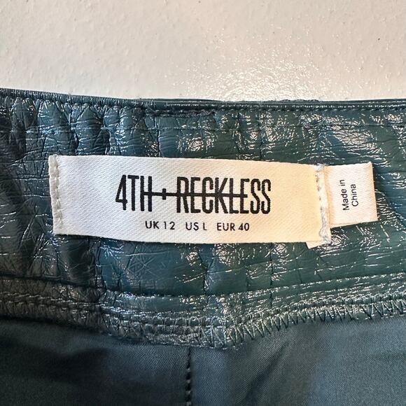 4th & Reckless Leather Look Embossed High Rise Flare Dark Teal Trousers Sz Large - Picture 3 of 9